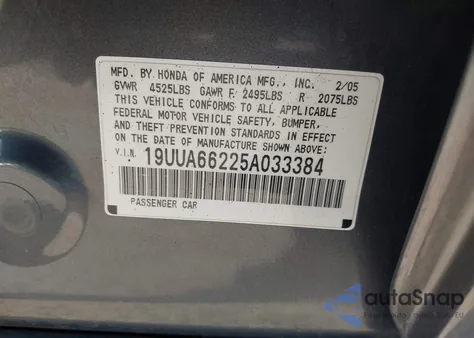 2005 Acura Tl z USA, uszkodzony, nr VIN 19UUA66225A033384